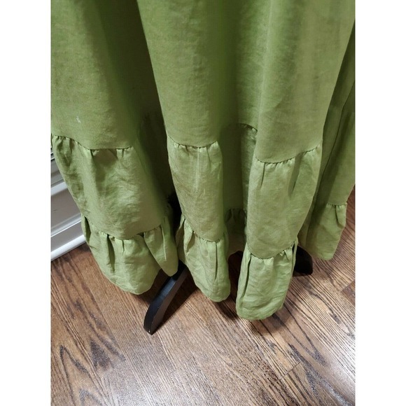 Foschini Women's Green 100% Ramie Sleeve Less V-Neck Long Maxi Dress Size 8 - Picture 4 of 11